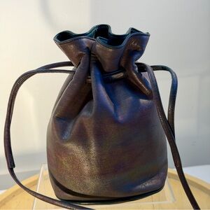 Vintage Leather Mini Muti Color Iridescent Drawstring Bag